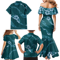 Aloha Hawaii Floral Tapa Family Matching Mermaid Dress and Hawaiian Shirt Patchwork Teal LT7 - Polynesian Pride