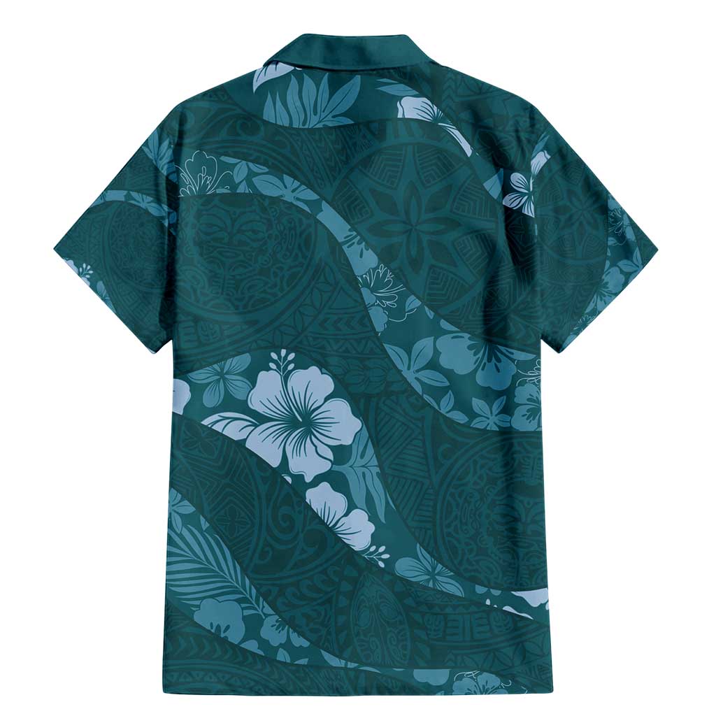 Aloha Hawaii Floral Tapa Family Matching Mermaid Dress and Hawaiian Shirt Patchwork Teal LT7 - Polynesian Pride