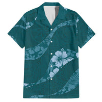 Aloha Hawaii Floral Tapa Family Matching Off The Shoulder Long Sleeve Dress and Hawaiian Shirt Patchwork Teal LT7 Dad's Shirt - Short Sleeve Teal - Polynesian Pride