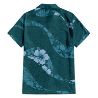 Aloha Hawaii Floral Tapa Family Matching Off Shoulder Short Dress and Hawaiian Shirt Patchwork Teal LT7 - Polynesian Pride