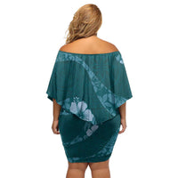 Aloha Hawaii Floral Tapa Family Matching Off Shoulder Short Dress and Hawaiian Shirt Patchwork Teal LT7 - Polynesian Pride