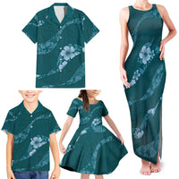 Aloha Hawaii Floral Tapa Family Matching Tank Maxi Dress and Hawaiian Shirt Patchwork Teal LT7 - Polynesian Pride