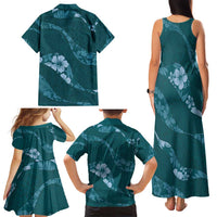 Aloha Hawaii Floral Tapa Family Matching Tank Maxi Dress and Hawaiian Shirt Patchwork Teal LT7 - Polynesian Pride