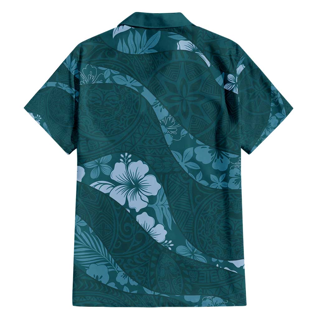 Aloha Hawaii Floral Tapa Family Matching Tank Maxi Dress and Hawaiian Shirt Patchwork Teal LT7 - Polynesian Pride