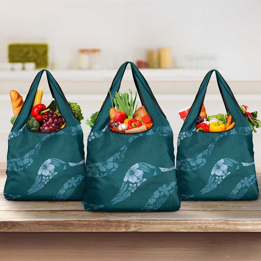 Aloha Hawaii Floral Tapa Grocery Bag Patchwork Teal - Polynesian Pride