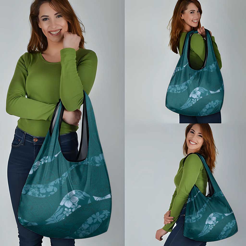 Aloha Hawaii Floral Tapa Grocery Bag Patchwork Teal - Polynesian Pride