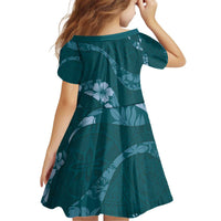 Aloha Hawaii Floral Tapa Kid Short Sleeve Dress Patchwork Teal LT7 - Polynesian Pride