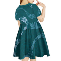 Aloha Hawaii Floral Tapa Kid Short Sleeve Dress Patchwork Teal LT7 - Polynesian Pride