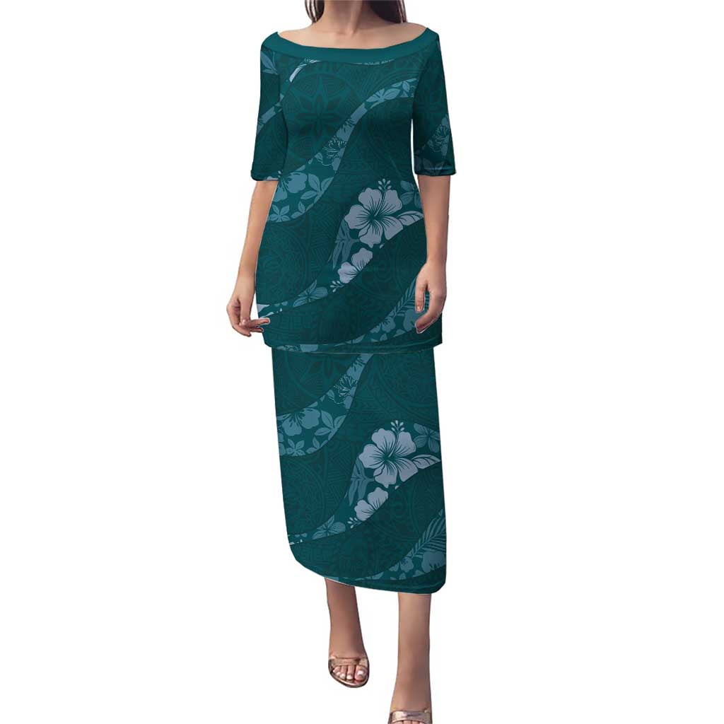 Aloha Hawaii Floral Tapa Puletasi Patchwork Teal - Polynesian Pride