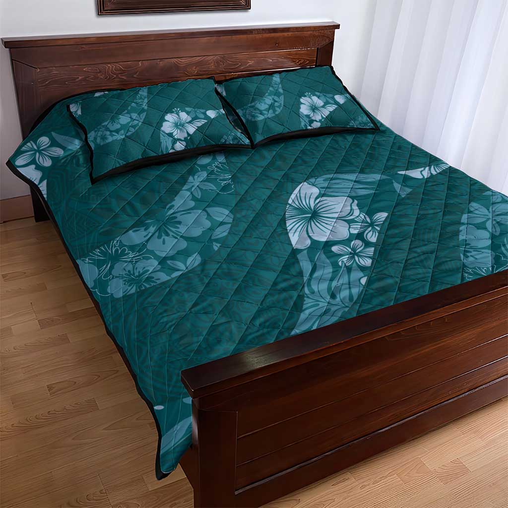 Aloha Hawaii Floral Tapa Quilt Bed Set Patchwork Teal - Polynesian Pride