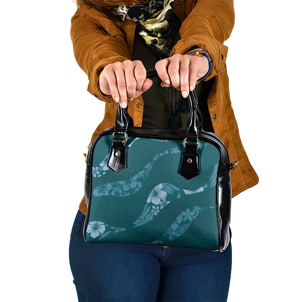 Aloha Hawaii Floral Tapa Shoulder Handbag Patchwork Teal - Polynesian Pride