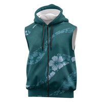 Aloha Hawaii Floral Tapa Sleeveless Zip Hoodie Patchwork Teal LT7 Teal - Polynesian Pride