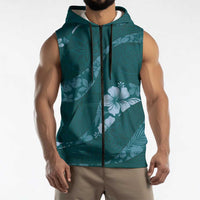 Aloha Hawaii Floral Tapa Sleeveless Zip Hoodie Patchwork Teal LT7 - Polynesian Pride