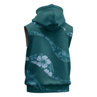 Aloha Hawaii Floral Tapa Sleeveless Zip Hoodie Patchwork Teal LT7 - Polynesian Pride
