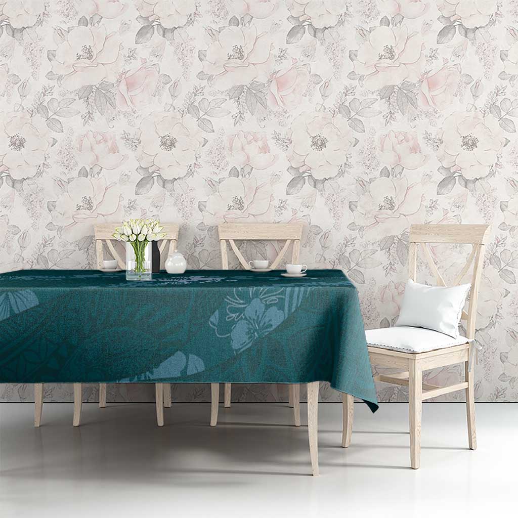 Aloha Hawaii Floral Tapa Tablecloth Patchwork Teal - Polynesian Pride