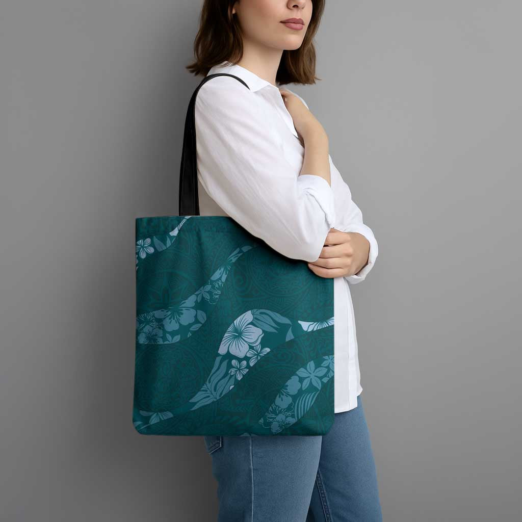 Aloha Hawaii Floral Tapa Tote Bag Patchwork Teal - Polynesian Pride
