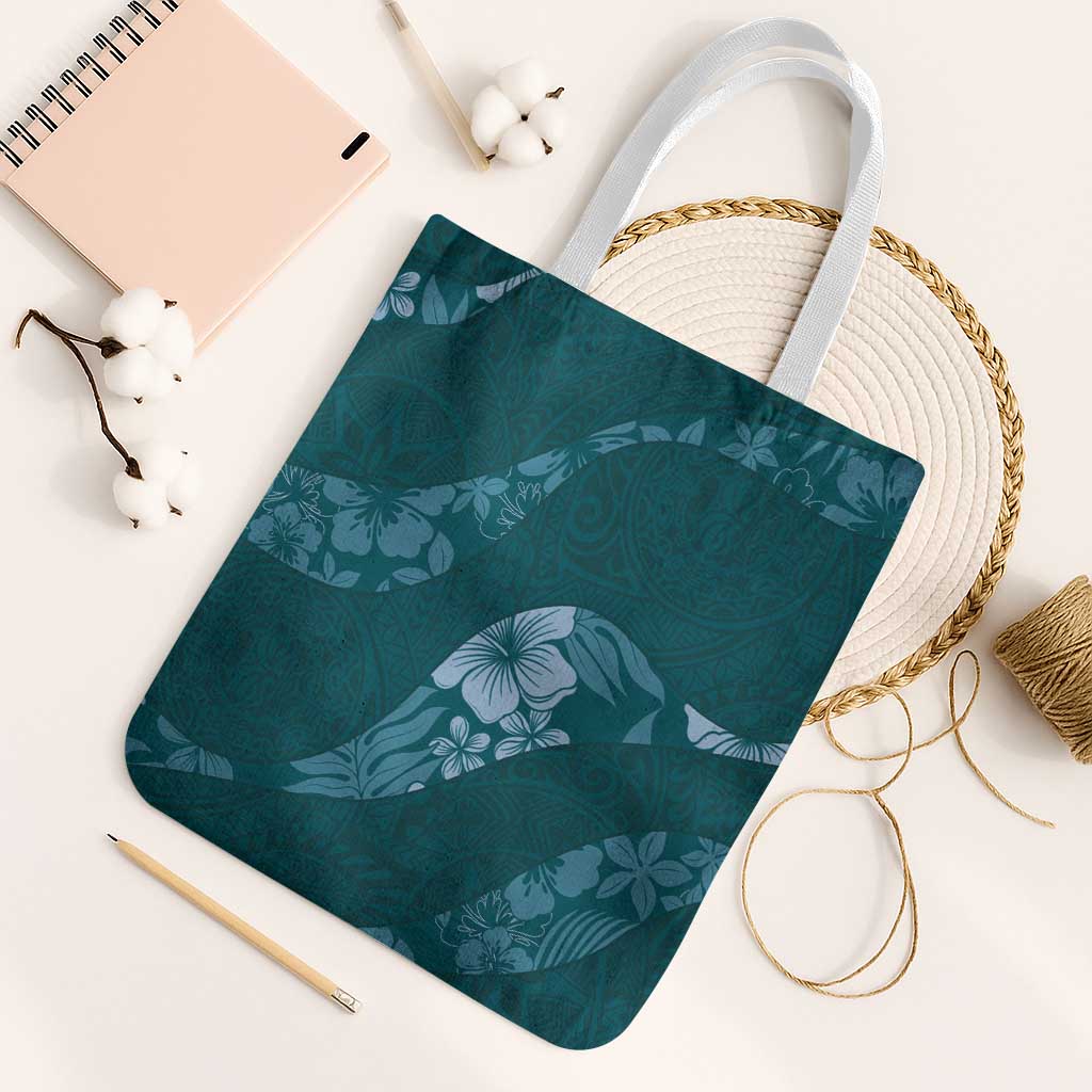 Aloha Hawaii Floral Tapa Tote Bag Patchwork Teal - Polynesian Pride