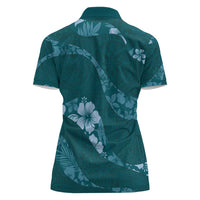 Aloha Hawaii Floral Tapa Women Polo Shirt Patchwork Teal - Polynesian Pride
