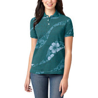 Aloha Hawaii Floral Tapa Women Polo Shirt Patchwork Teal - Polynesian Pride