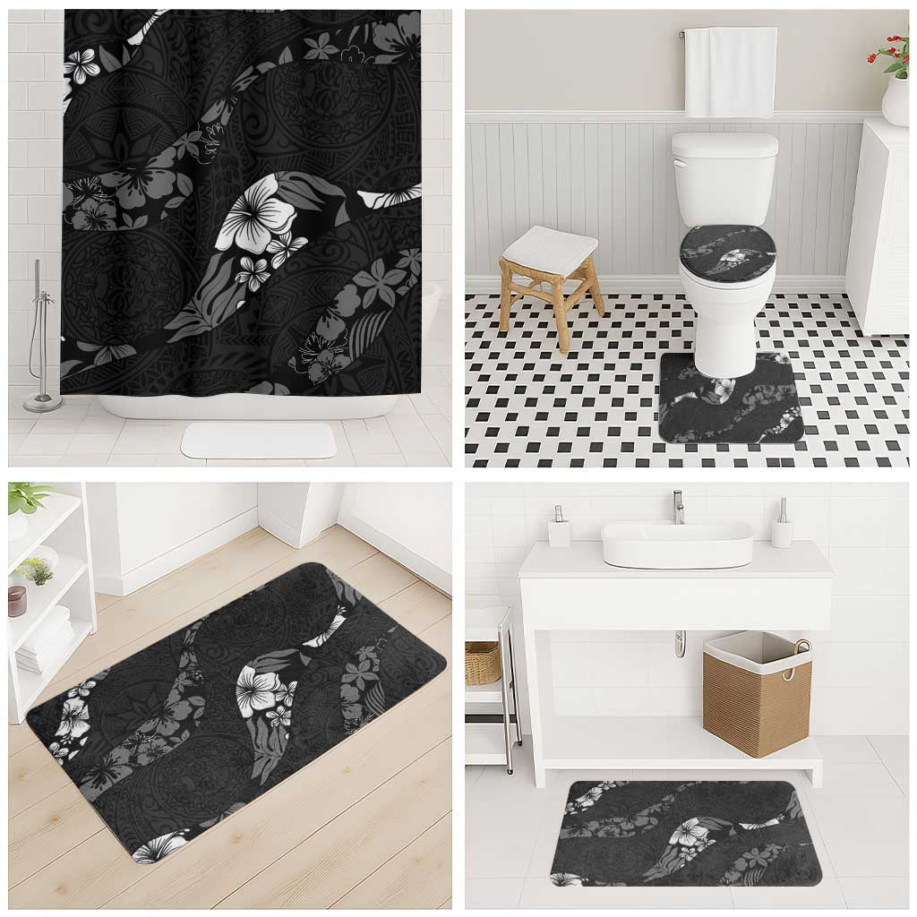 Aloha Hawaii Floral Tapa Bathroom Set Patchwork Charcoal - Polynesian Pride