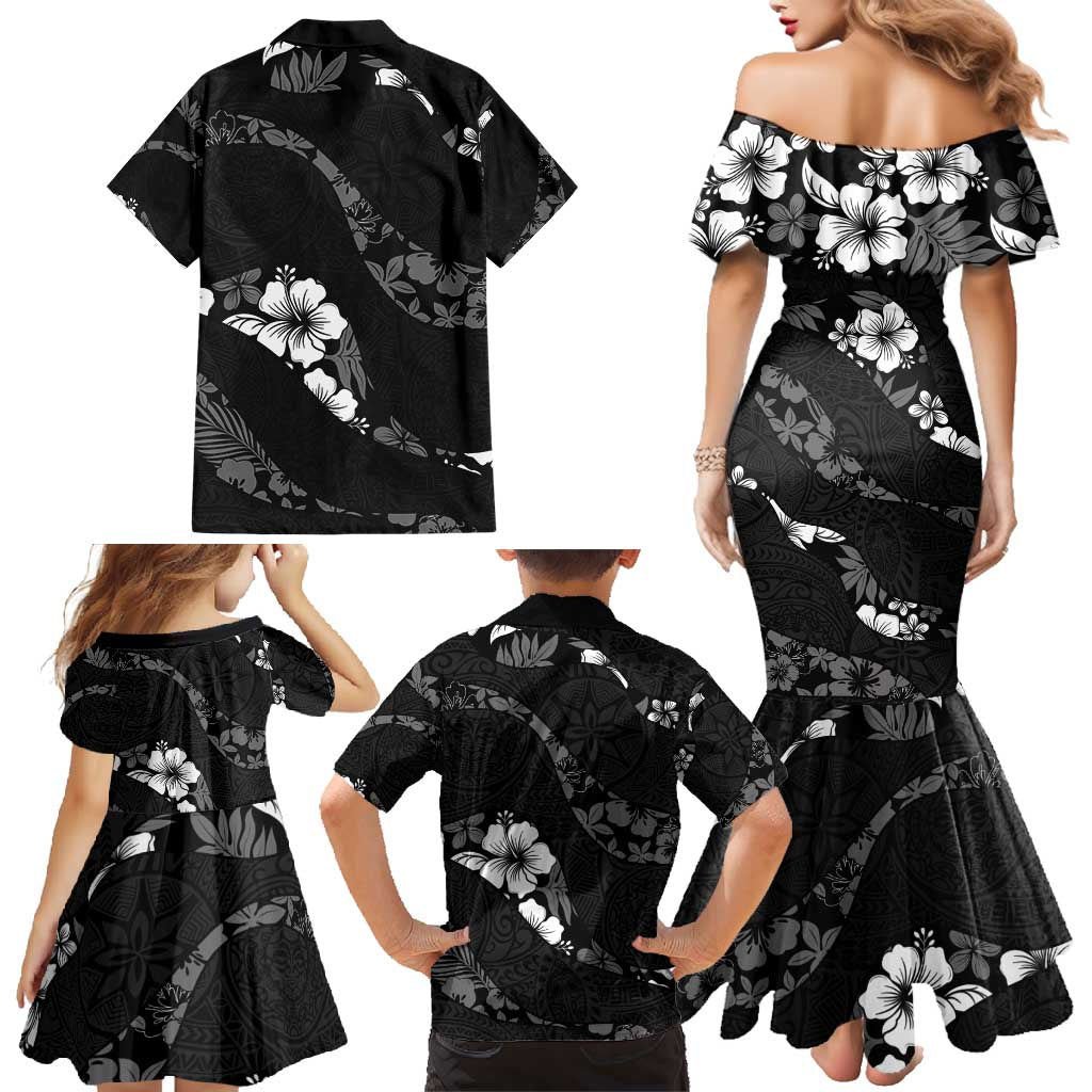 Aloha Hawaii Floral Tapa Family Matching Mermaid Dress and Hawaiian Shirt Patchwork Charcoal LT7 - Polynesian Pride