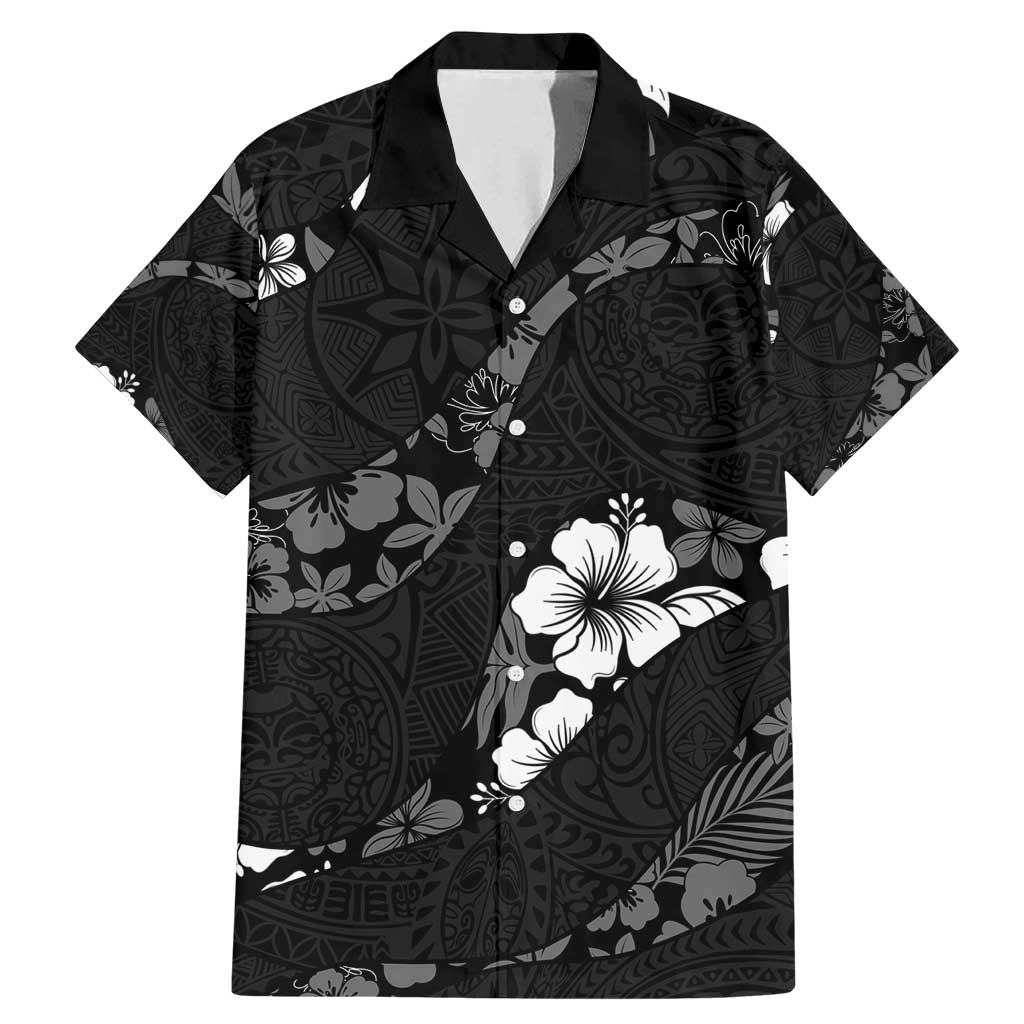 Aloha Hawaii Floral Tapa Family Matching Mermaid Dress and Hawaiian Shirt Patchwork Charcoal LT7 Dad's Shirt - Short Sleeve Charcoal - Polynesian Pride
