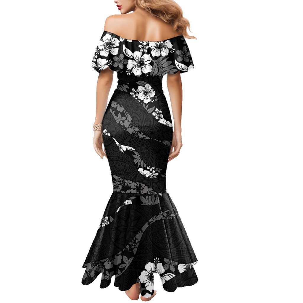 Aloha Hawaii Floral Tapa Family Matching Mermaid Dress and Hawaiian Shirt Patchwork Charcoal LT7 - Polynesian Pride