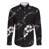 Aloha Hawaii Floral Tapa Family Matching Off The Shoulder Long Sleeve Dress and Hawaiian Shirt Patchwork Charcoal LT7 Dad's Shirt - Long Sleeve Charcoal - Polynesian Pride