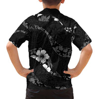 Aloha Hawaii Floral Tapa Family Matching Off Shoulder Maxi Dress and Hawaiian Shirt Patchwork Charcoal LT7 - Polynesian Pride