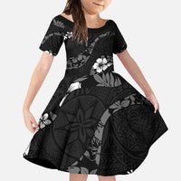 Aloha Hawaii Floral Tapa Family Matching Off Shoulder Maxi Dress and Hawaiian Shirt Patchwork Charcoal LT7 Daughter's Dress Charcoal - Polynesian Pride