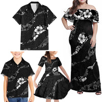 Aloha Hawaii Floral Tapa Family Matching Off Shoulder Maxi Dress and Hawaiian Shirt Patchwork Charcoal LT7 - Polynesian Pride
