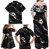 Aloha Hawaii Floral Tapa Family Matching Off Shoulder Maxi Dress and Hawaiian Shirt Patchwork Charcoal LT7 - Polynesian Pride