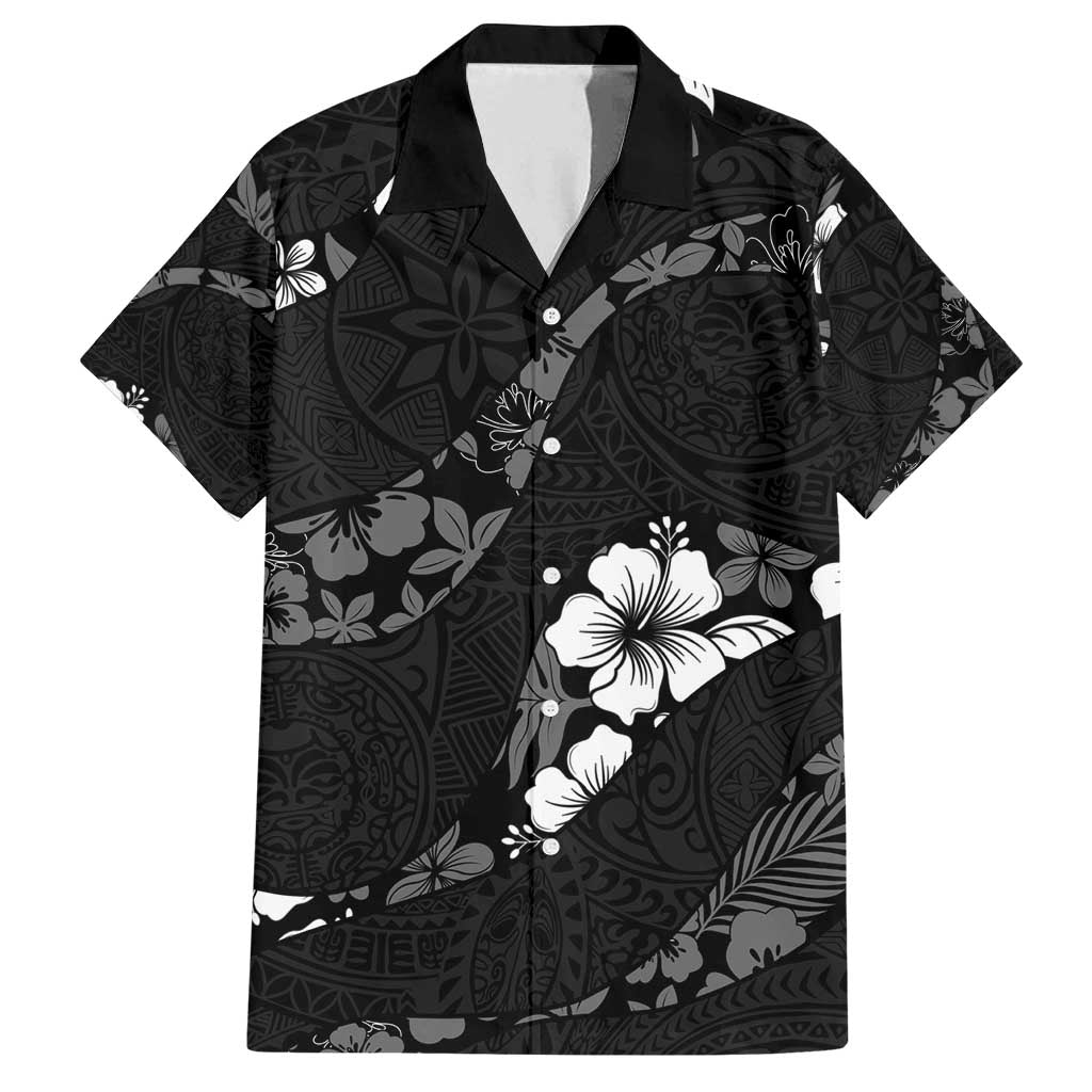 Aloha Hawaii Floral Tapa Family Matching Off Shoulder Maxi Dress and Hawaiian Shirt Patchwork Charcoal LT7 Dad's Shirt - Short Sleeve Charcoal - Polynesian Pride