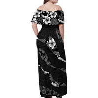 Aloha Hawaii Floral Tapa Family Matching Off Shoulder Maxi Dress and Hawaiian Shirt Patchwork Charcoal LT7 - Polynesian Pride