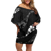 Aloha Hawaii Floral Tapa Family Matching Off Shoulder Short Dress and Hawaiian Shirt Patchwork Charcoal LT7 Mom's Dress Charcoal - Polynesian Pride