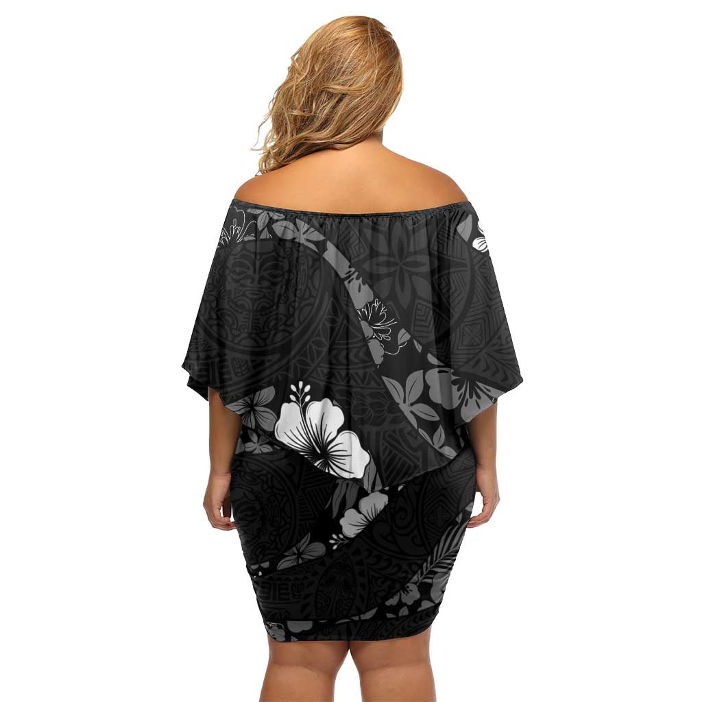 Aloha Hawaii Floral Tapa Family Matching Off Shoulder Short Dress and Hawaiian Shirt Patchwork Charcoal LT7 - Polynesian Pride