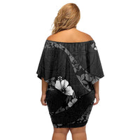 Aloha Hawaii Floral Tapa Family Matching Off Shoulder Short Dress and Hawaiian Shirt Patchwork Charcoal LT7 - Polynesian Pride