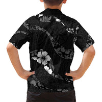 Aloha Hawaii Floral Tapa Family Matching Short Sleeve Bodycon Dress and Hawaiian Shirt Patchwork Charcoal LT7 - Polynesian Pride