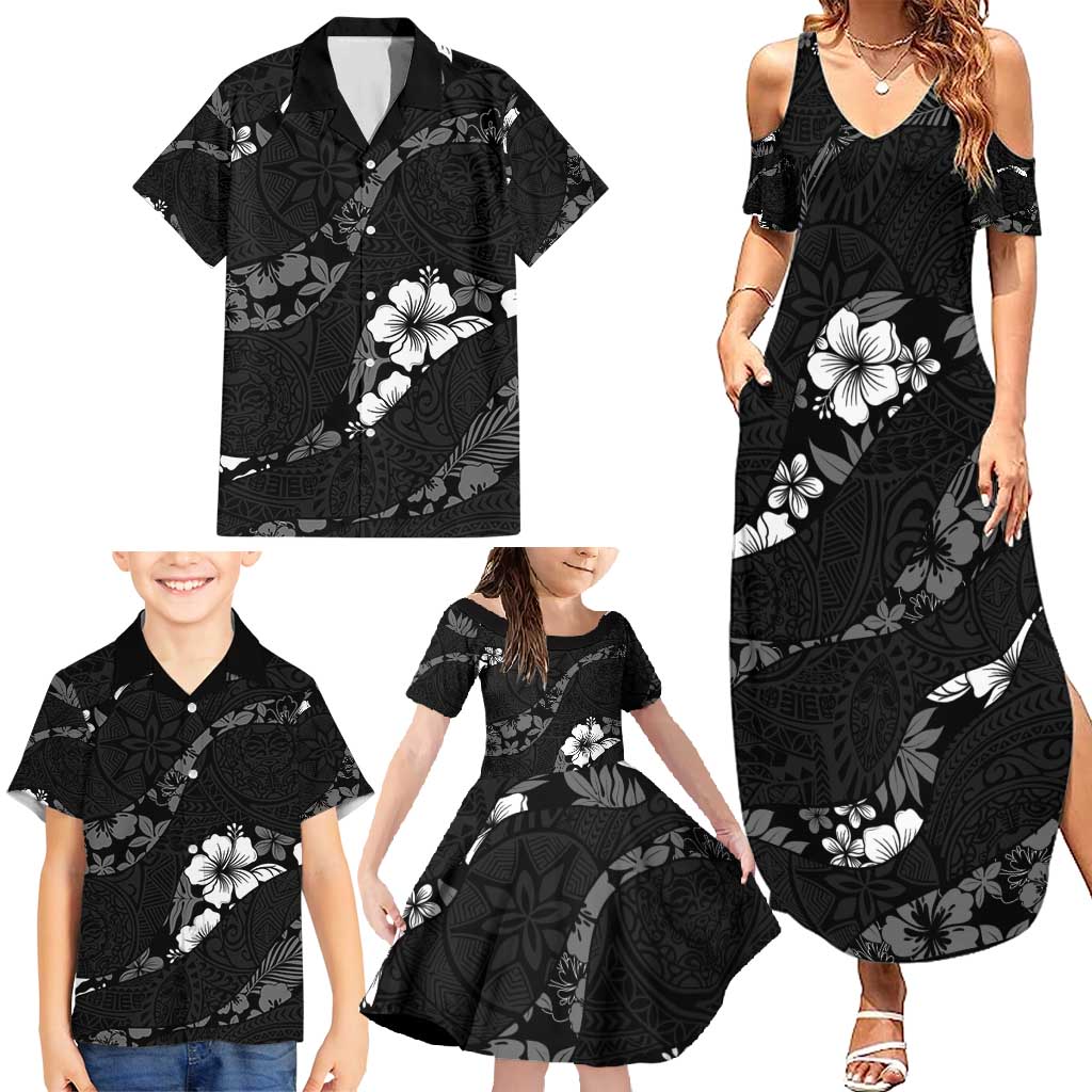 Aloha Hawaii Floral Tapa Family Matching Summer Maxi Dress and Hawaiian Shirt Patchwork Charcoal LT7 - Polynesian Pride
