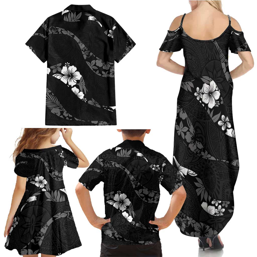 Aloha Hawaii Floral Tapa Family Matching Summer Maxi Dress and Hawaiian Shirt Patchwork Charcoal LT7 - Polynesian Pride