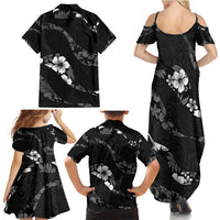 Aloha Hawaii Floral Tapa Family Matching Summer Maxi Dress and Hawaiian Shirt Patchwork Charcoal LT7 - Polynesian Pride