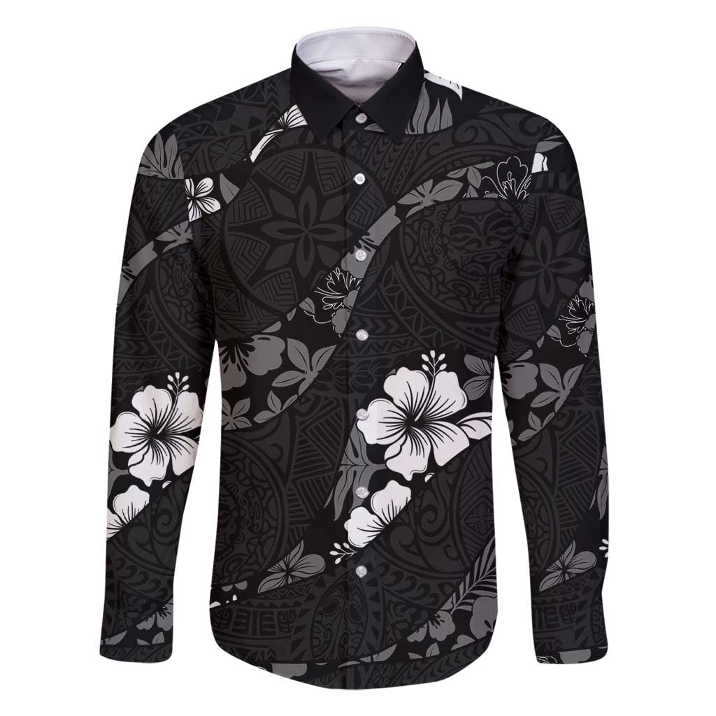 Aloha Hawaii Floral Tapa Family Matching Summer Maxi Dress and Hawaiian Shirt Patchwork Charcoal LT7 Dad's Shirt - Long Sleeve Charcoal - Polynesian Pride