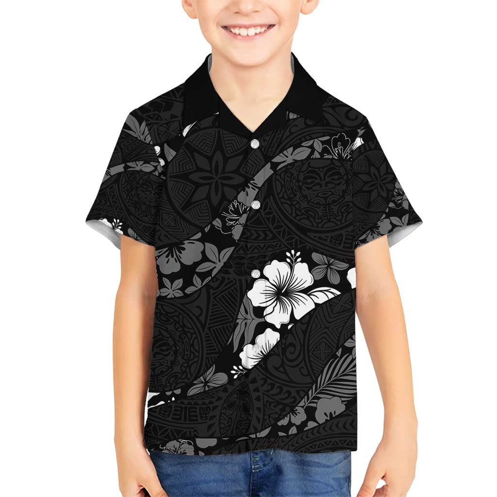 Aloha Hawaii Floral Tapa Family Matching Summer Maxi Dress and Hawaiian Shirt Patchwork Charcoal LT7 Son's Shirt Charcoal - Polynesian Pride