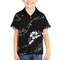 Aloha Hawaii Floral Tapa Family Matching Summer Maxi Dress and Hawaiian Shirt Patchwork Charcoal LT7 Son's Shirt Charcoal - Polynesian Pride