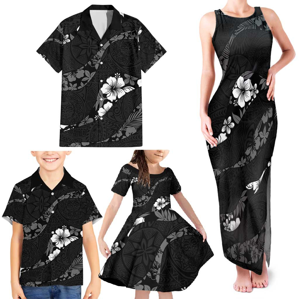 Aloha Hawaii Floral Tapa Family Matching Tank Maxi Dress and Hawaiian Shirt Patchwork Charcoal LT7 - Polynesian Pride