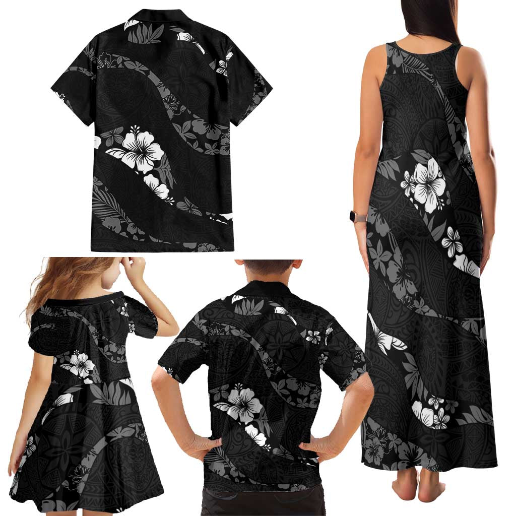 Aloha Hawaii Floral Tapa Family Matching Tank Maxi Dress and Hawaiian Shirt Patchwork Charcoal LT7 - Polynesian Pride