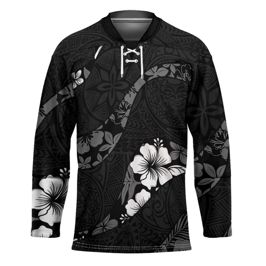 Aloha Hawaii Floral Tapa Hockey Jersey Patchwork Charcoal - Polynesian Pride
