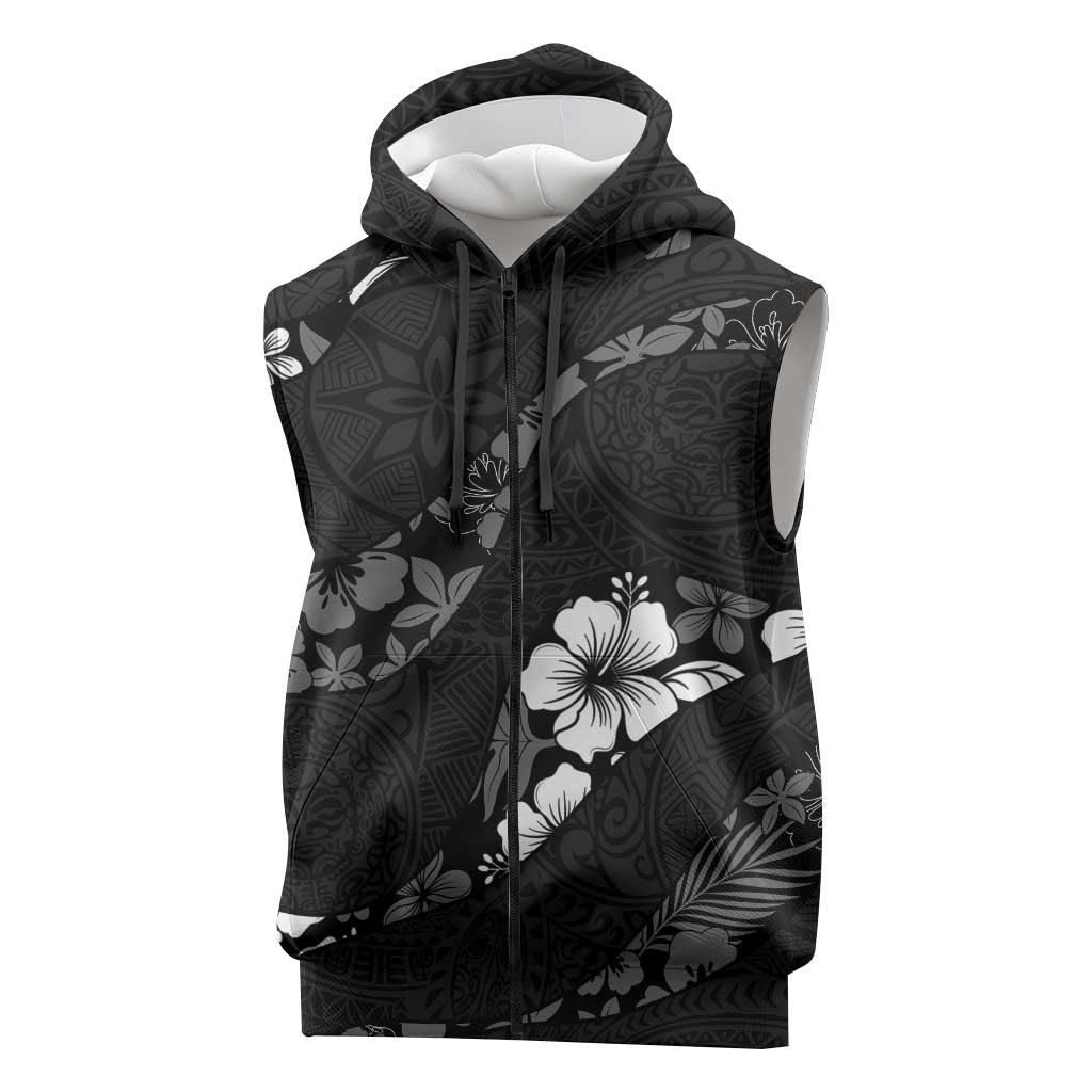 Aloha Hawaii Floral Tapa Sleeveless Zip Hoodie Patchwork Charcoal LT7