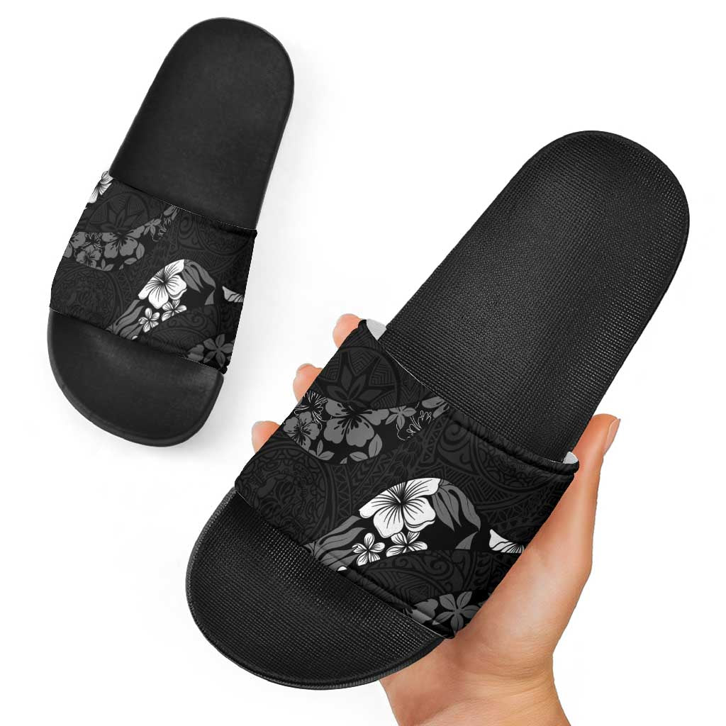 Aloha Hawaii Floral Tapa Slide Sandals Patchwork Charcoal - Polynesian Pride