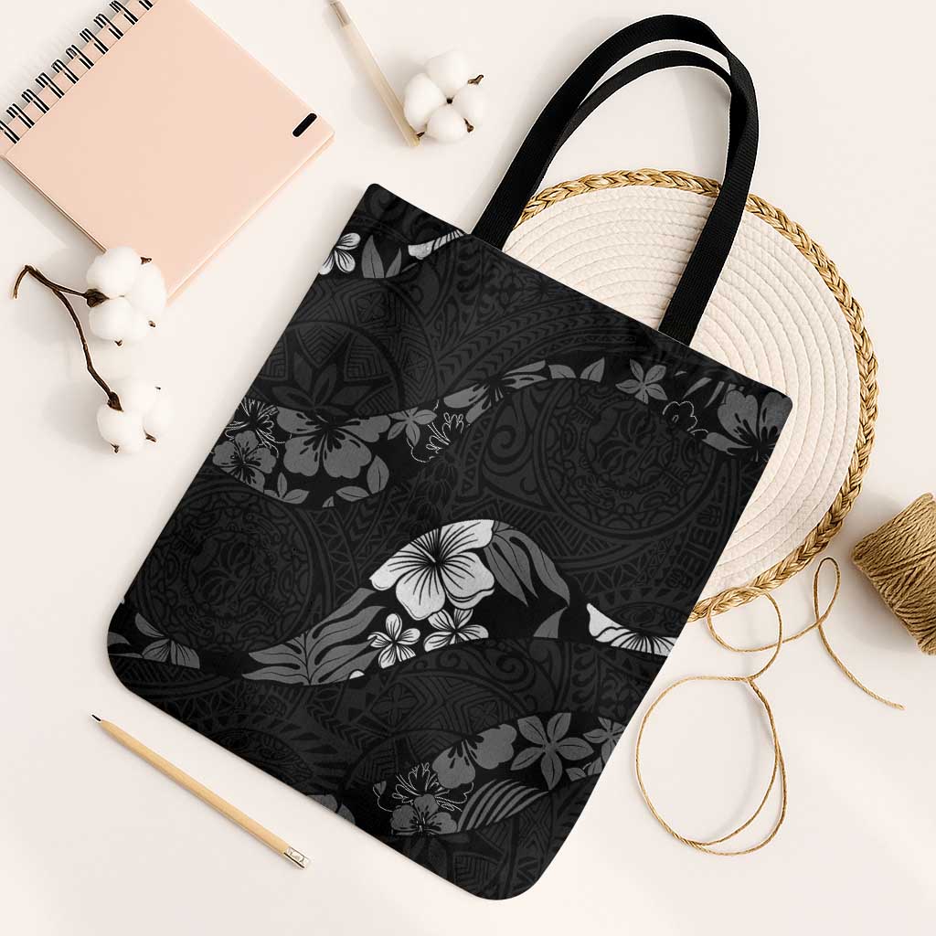 Aloha Hawaii Floral Tapa Tote Bag Patchwork Charcoal - Polynesian Pride